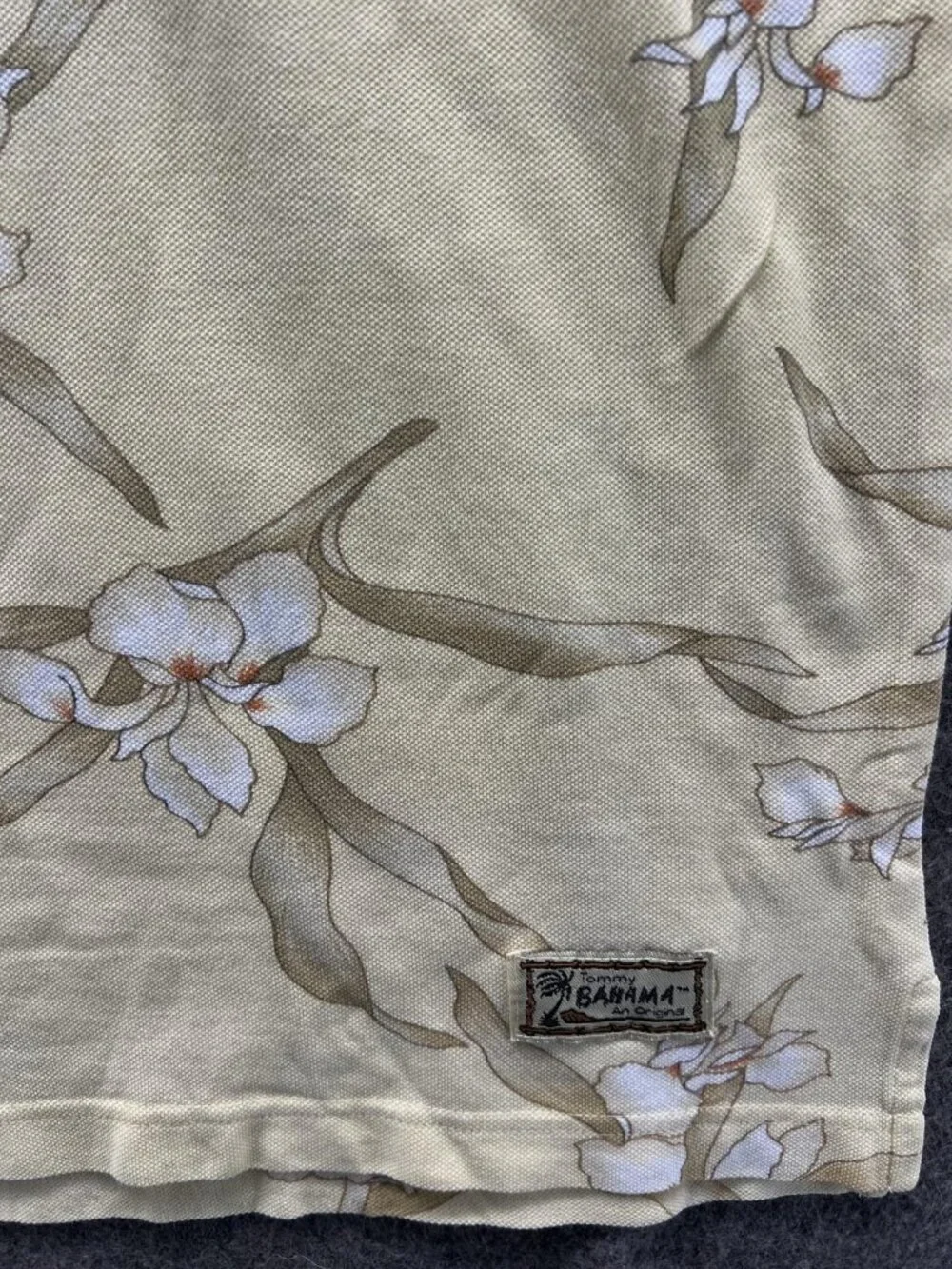 Tommy Bahama Polo Shirt Men XL Yellow Floral 100% Cotton Tropical Pocket Casual